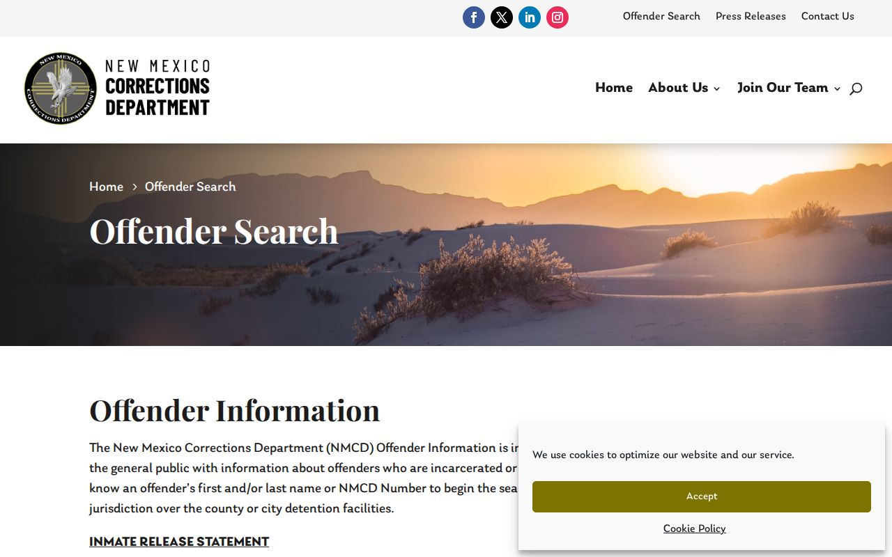 Curry County state offender record search through New Mexico Corrections Department